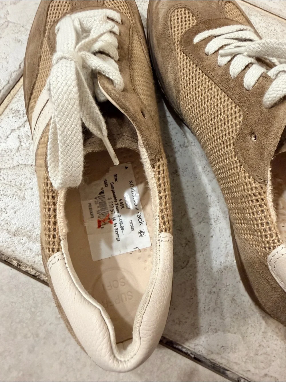 Paul Green Women's Suede & Mesh Sneaker in Tan and White
